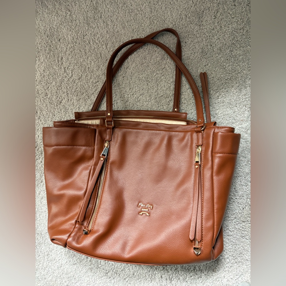 Brown vegan Leather diaper Bag